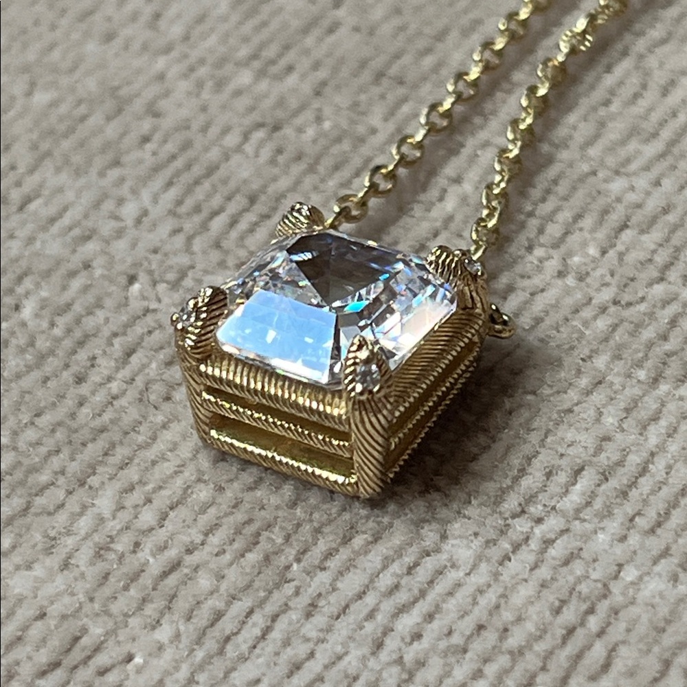 Judith Ripka Gold Clad Silver 925 Necklace w Cubic Zirconia Square Pendant NWOT - Picture 6 of 16
